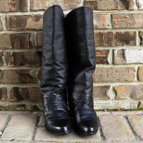 Basic Editions Shoes - Ladies' Black Leather Tall Boots, size 8-1/2